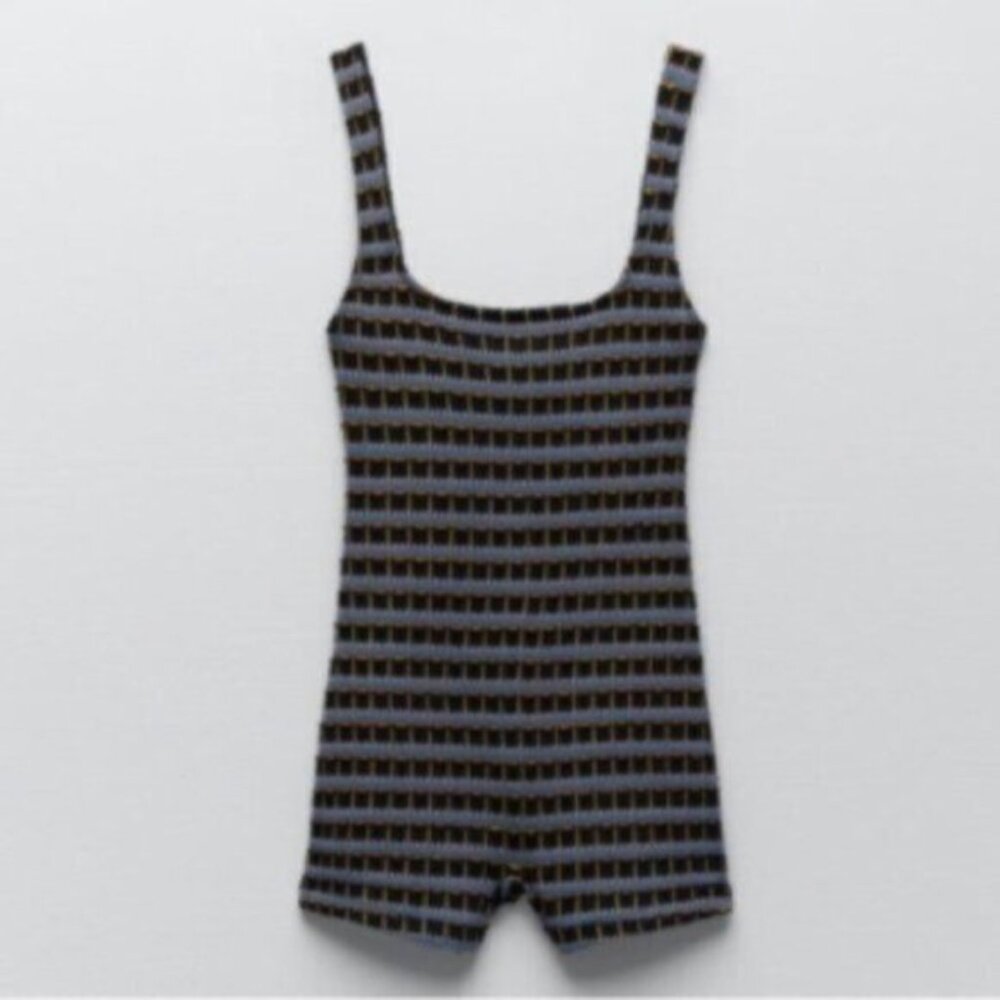 Zara Jacquard Knit Cotton Blend Romper Jumpsuit